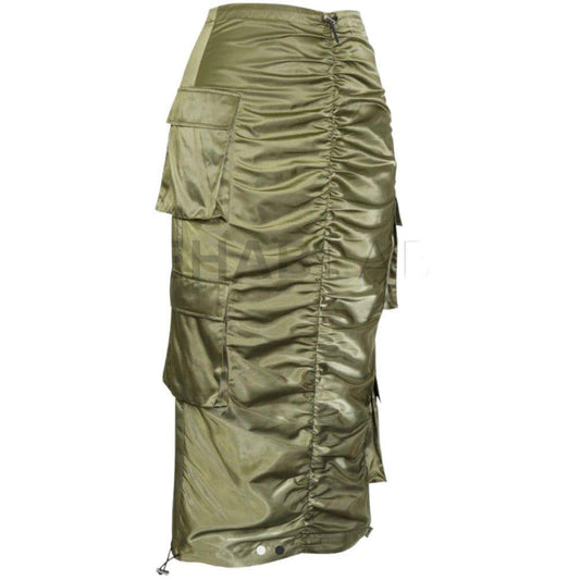Ruched Front Parachute Skirt With Cargo Pockets - Modish Mocha